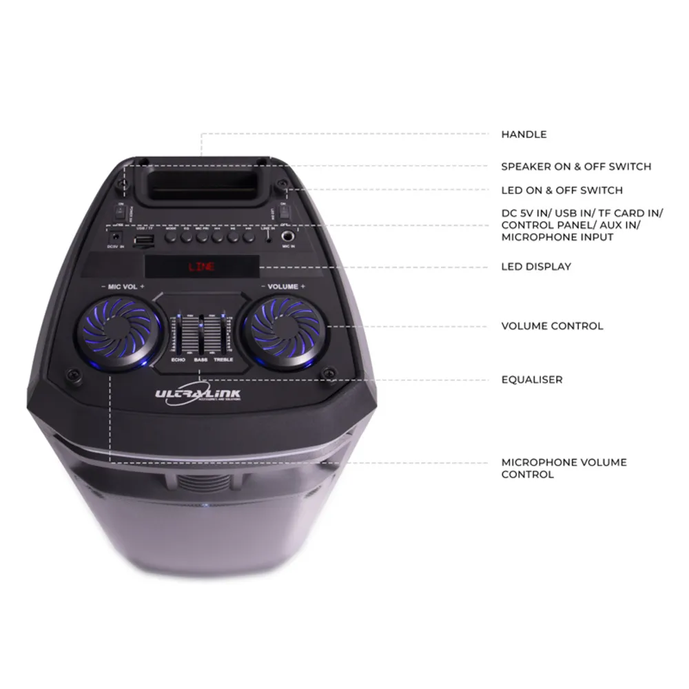 Ultra-Link Marcela Series 100W Portable Bluetooth Party Speaker - Image 3