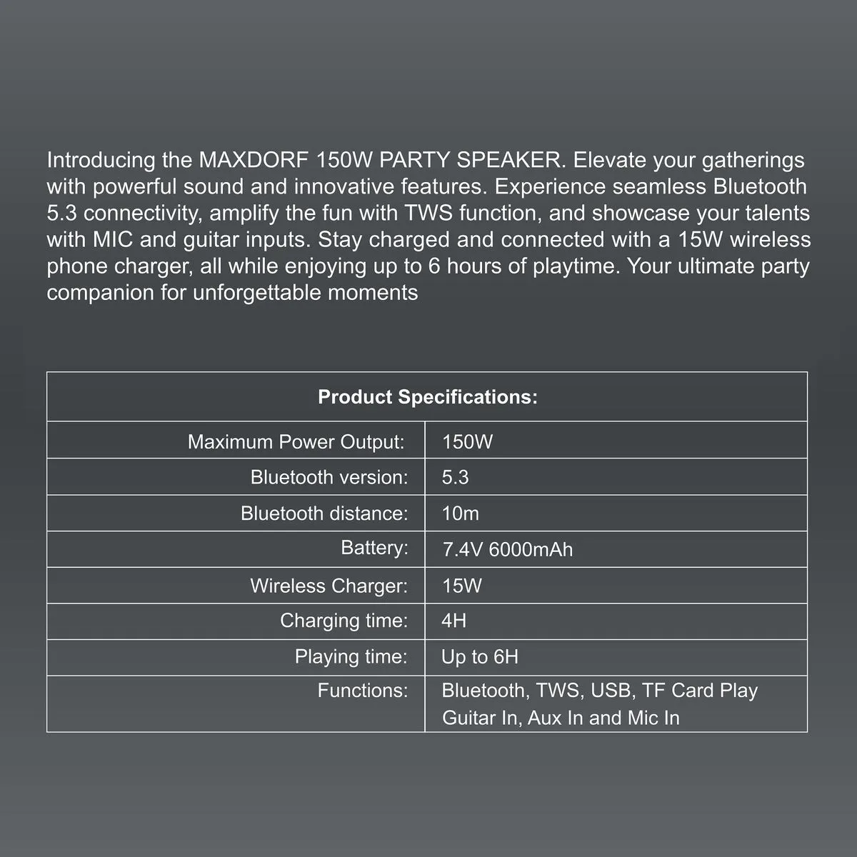 Maxdorf Blaster Series - 150w Party Speaker With Microphone - Image 6