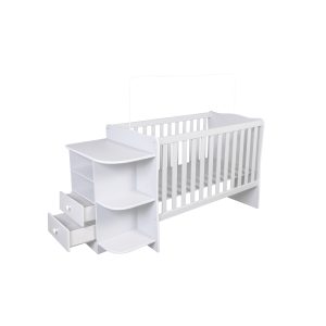 AMARI White Baby Crib and Chest of Drawers - White
